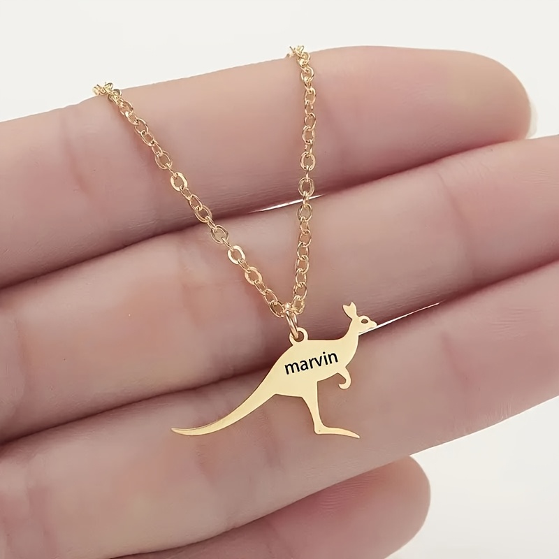 Women's 18K Gold Plated Custom Kangaroo Name Necklace, Personalized Gift